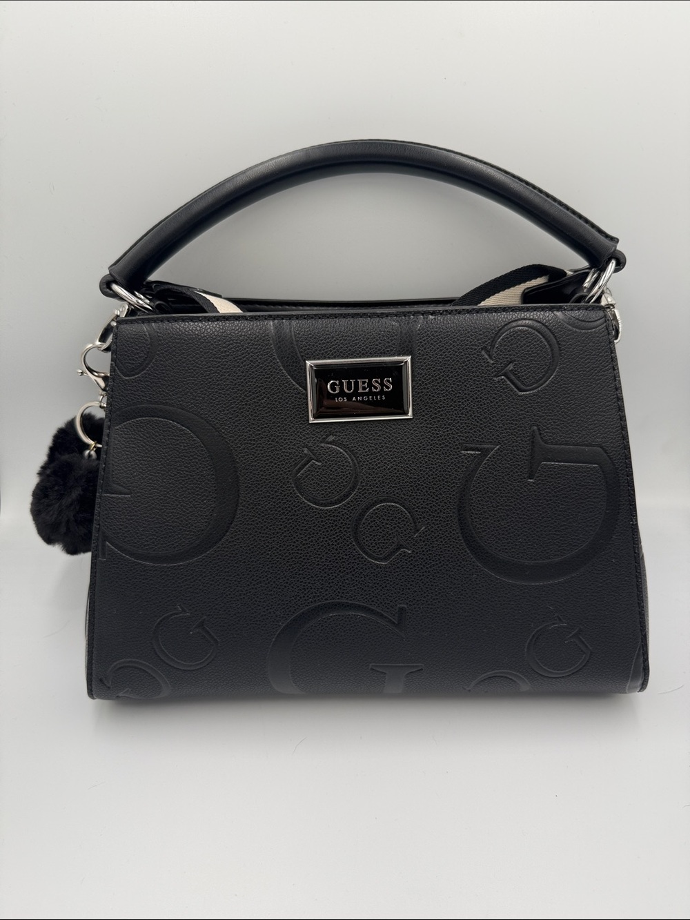 GUESS Jarson Black Embossed Logo Satchel with Detachable Strap